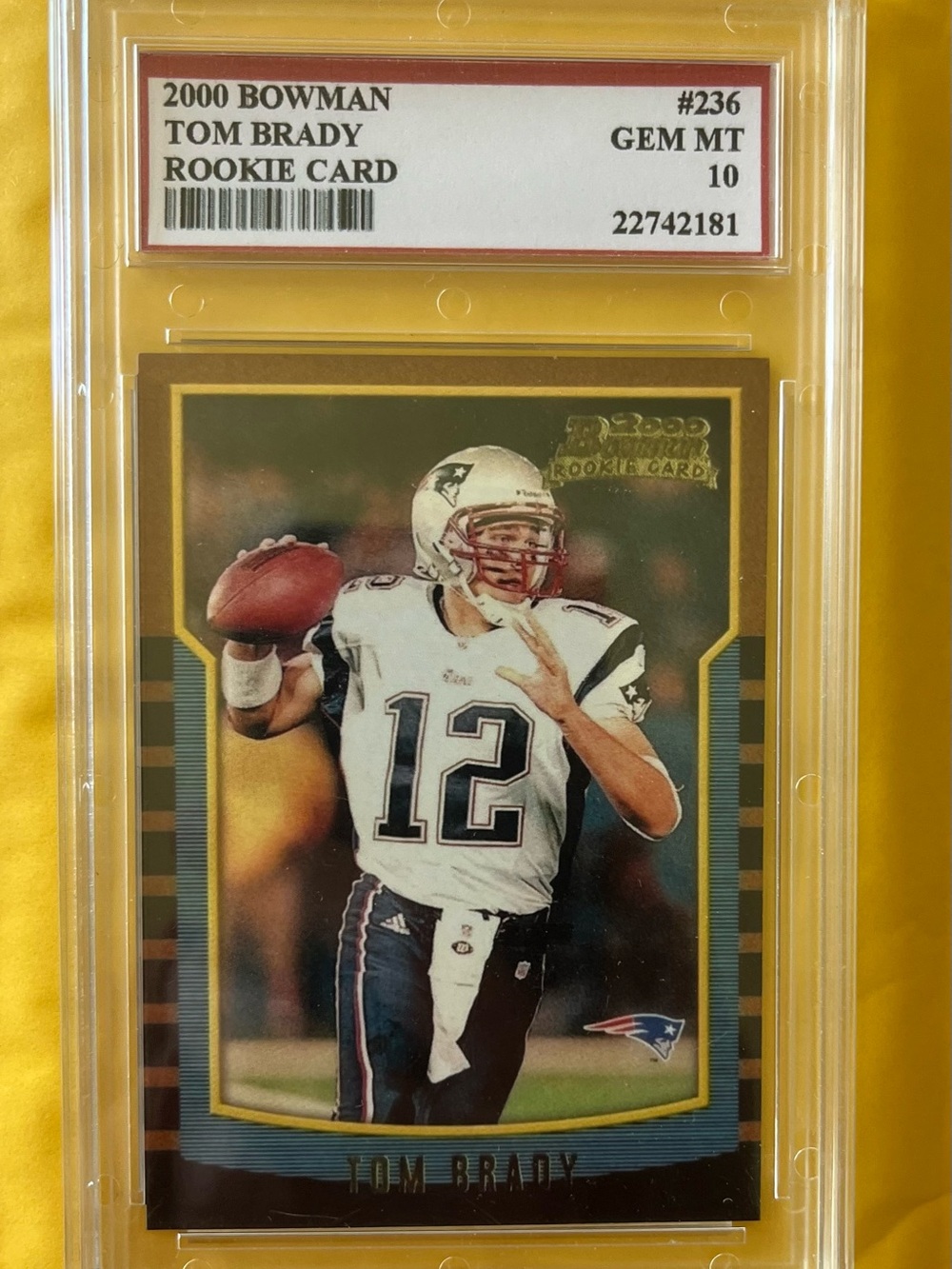 2000 Tom Brady Bowman Rookie Card - White Football Jersey - Graded Gem MT 10